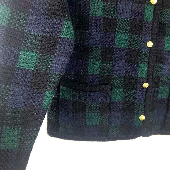 Crystal-Kobe early 2000’s Navy and Green Plaid Soft Knit Blazer Jacket - Picture 5 of 12